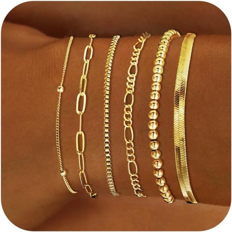 14K Gold Filled Bracelets Jewelry Women Paperclip Box Herringbone Figaro Rope