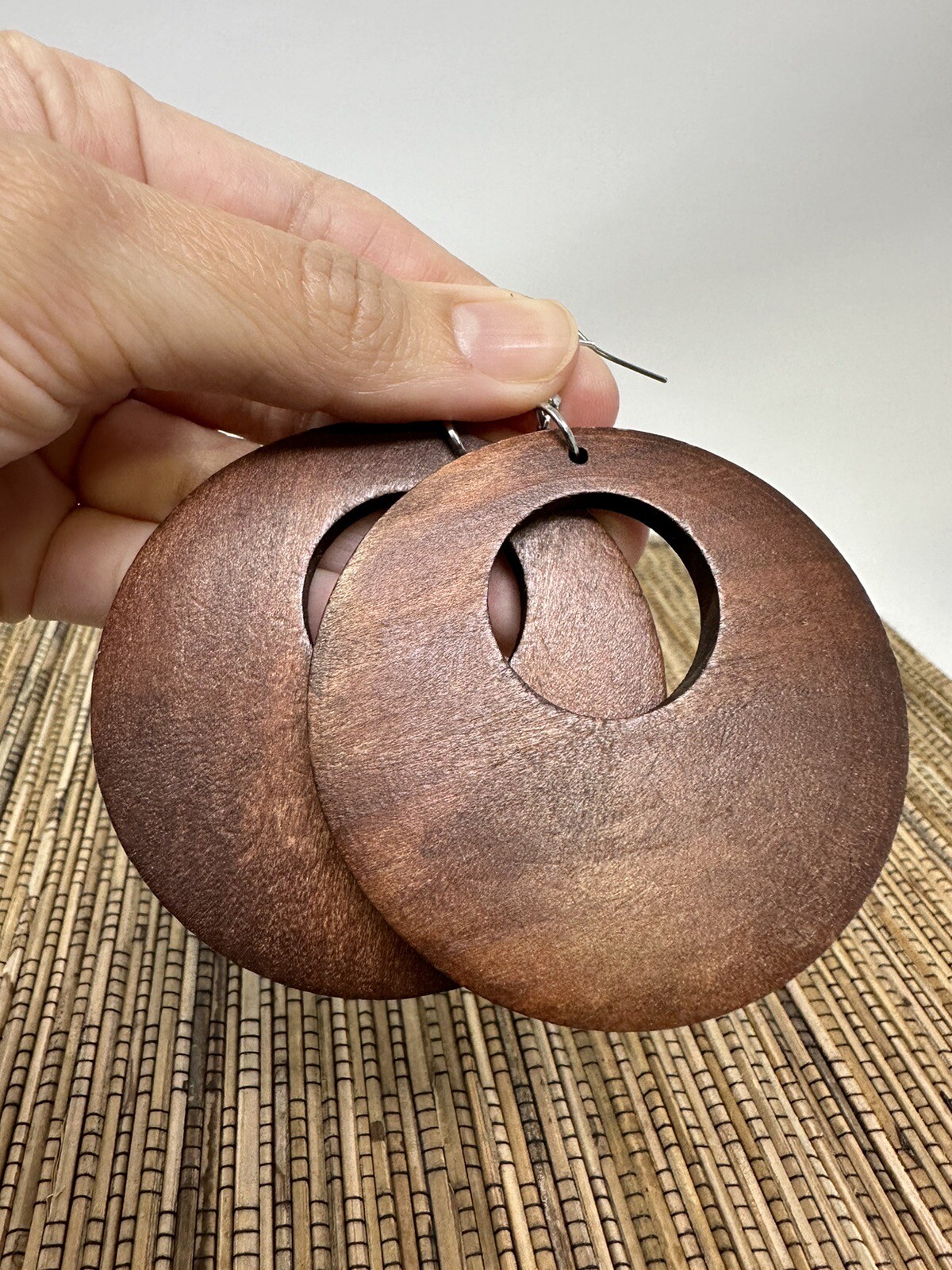 Brown Earrings Wood Earrings Hoop Wooden Earrings Bohemian Earrings Vintage