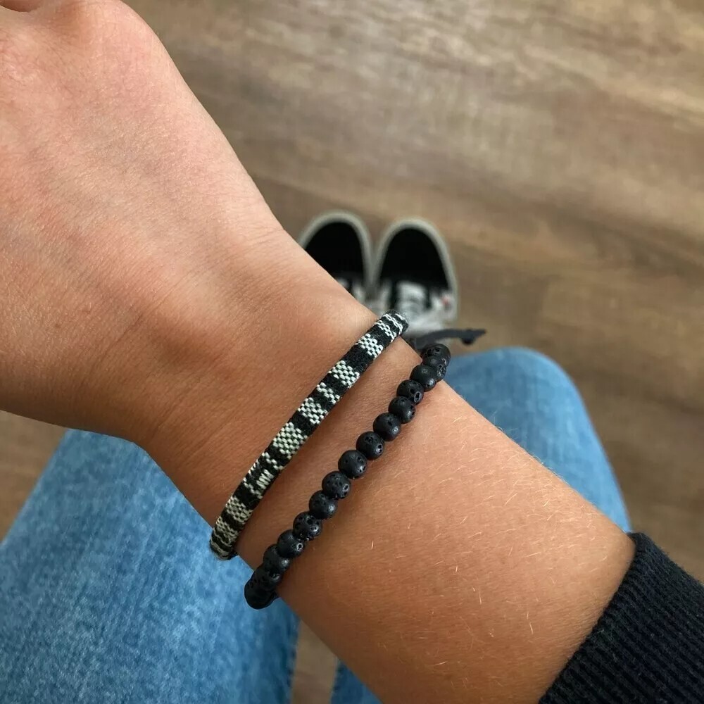 2pcs Handmade Natural Lava Rock Stone Surfer Rope Braided Bracelet Boho Gift