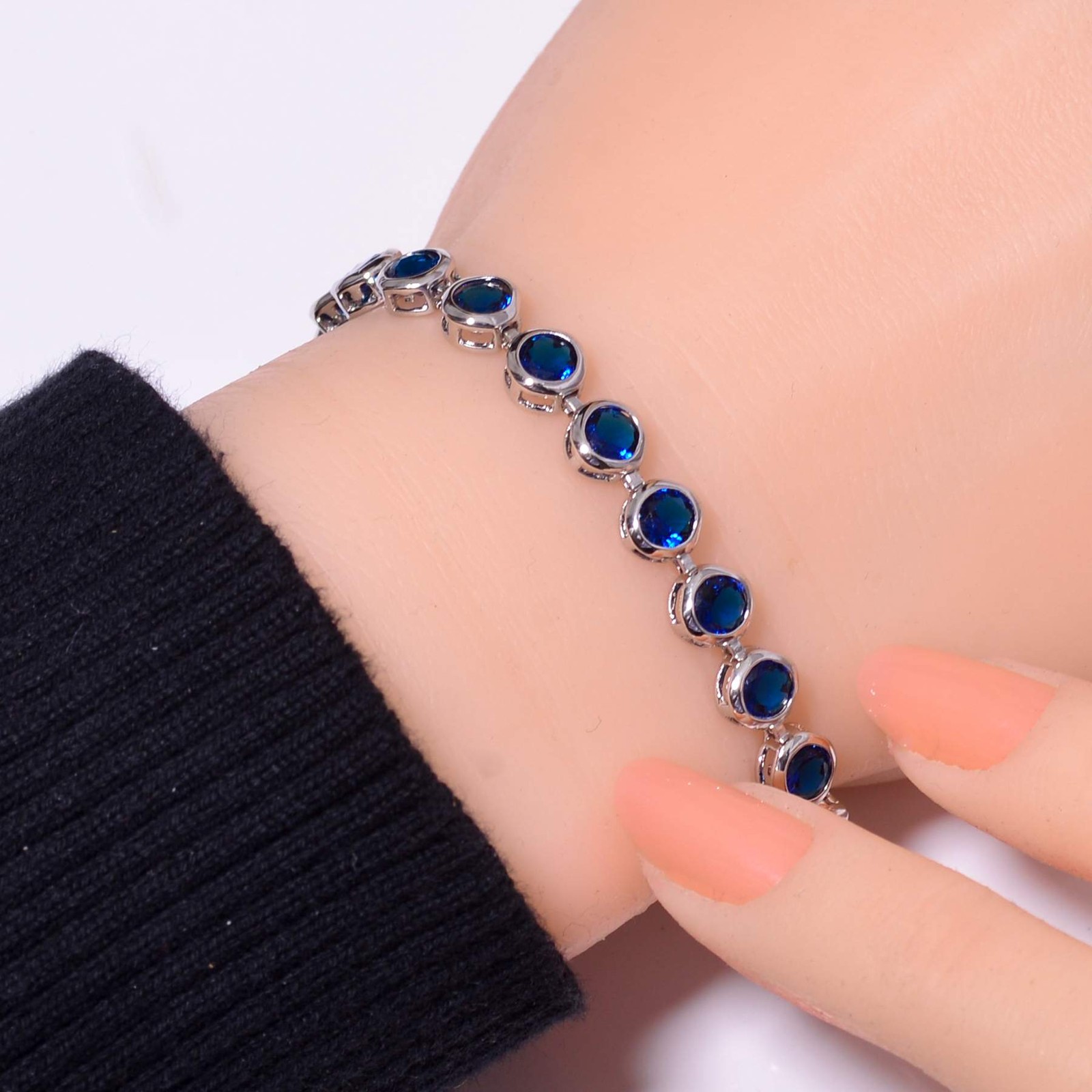 Blue Sapphire – Simulated 925 Sterling Silver Tennis Bracelet 7.99″ B_9733_689_9