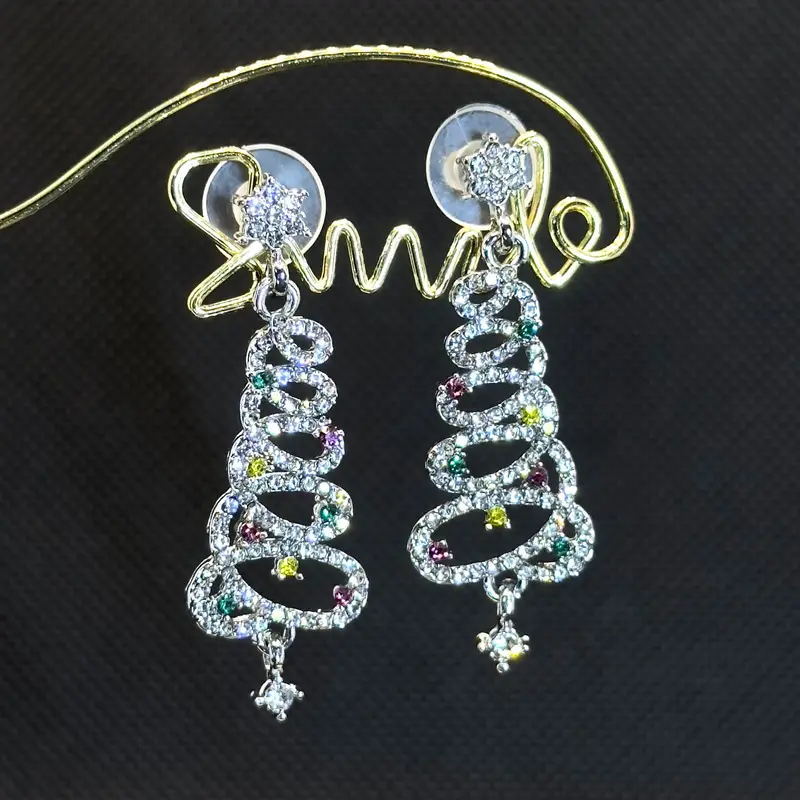 2025 Xmas 925 Silver Crystal Christmas Tree Earrings Drop Dangle Women Jewelry