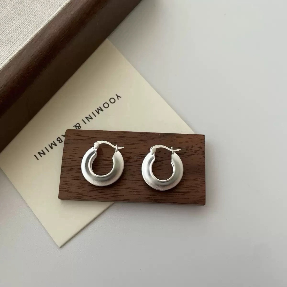 925 Silver Matte Chunky Hoop Earrings Thick Round Huggie Earrings for women 368