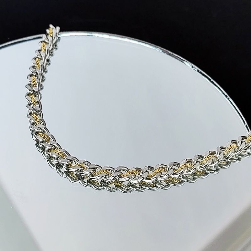 Two-tone Cuban Link Necklace Stainless Men Classic Chain Daily Neck Jewelry
