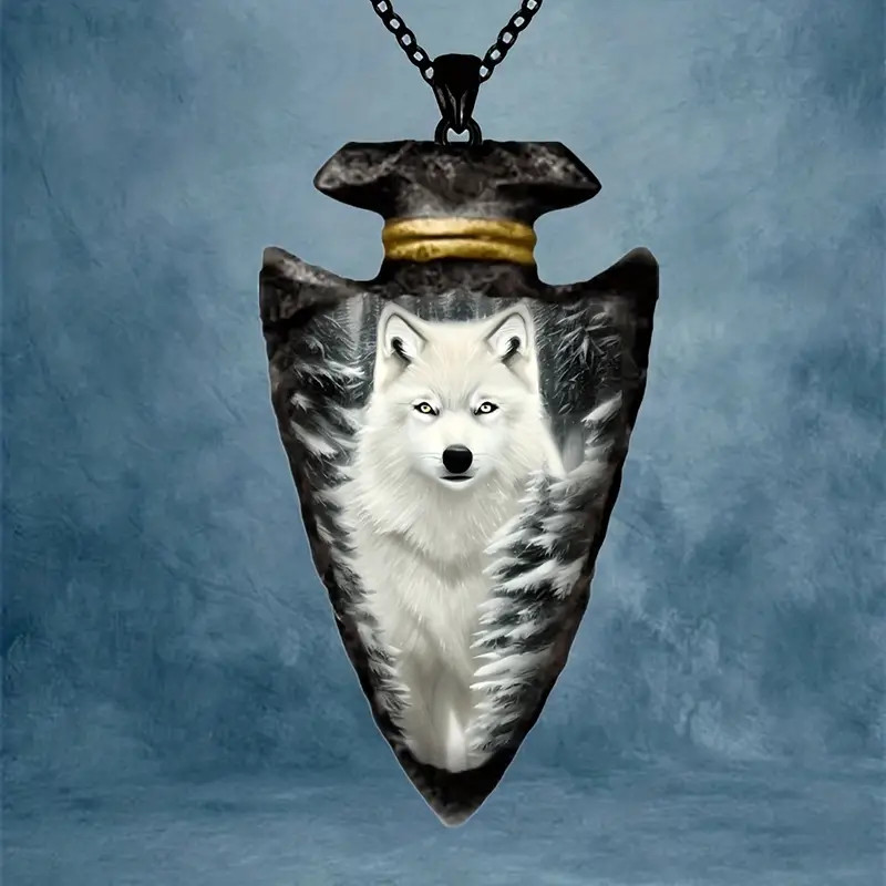 Wolf White Arrow Head Necklace Native American Jewelry Nature Pendant