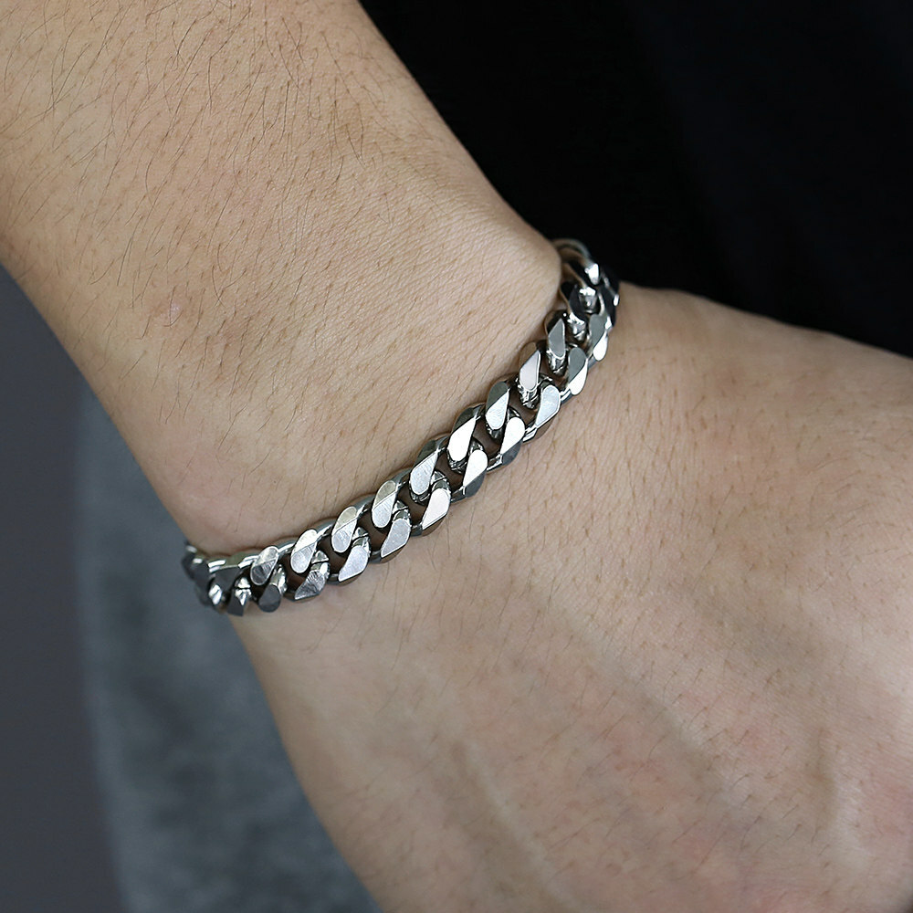 Silver Stainless Steel Curb Cuban Link Chain Bracelet Unisex Women Men 6/8/10mm