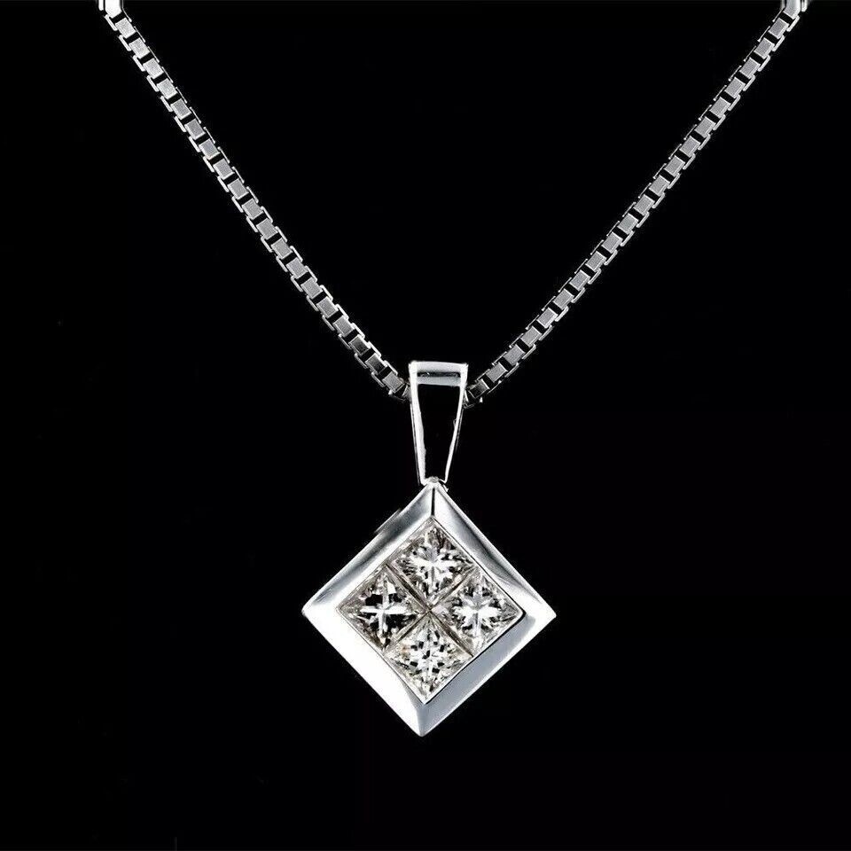 Princess Cut Simulated Diamond Stunning Square Pendant In 14K White Gold Plated