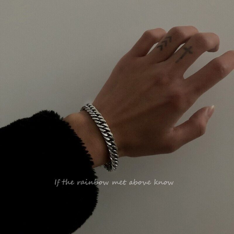 Woman Man 6/7/8/9mm REAL Stainless Steel Curb Cuban Link Chain Bracelet Bangle