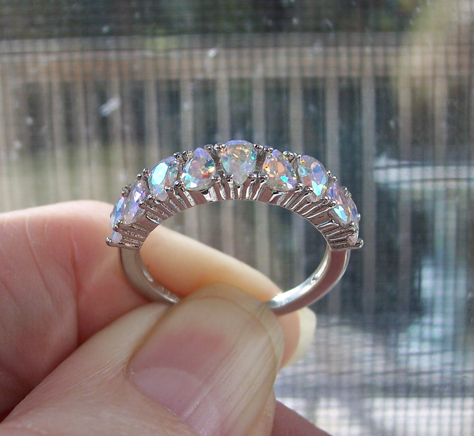 Simulated Mercury Mystic Topaz Ring Cubic Zirconia 925 Sterling Silver