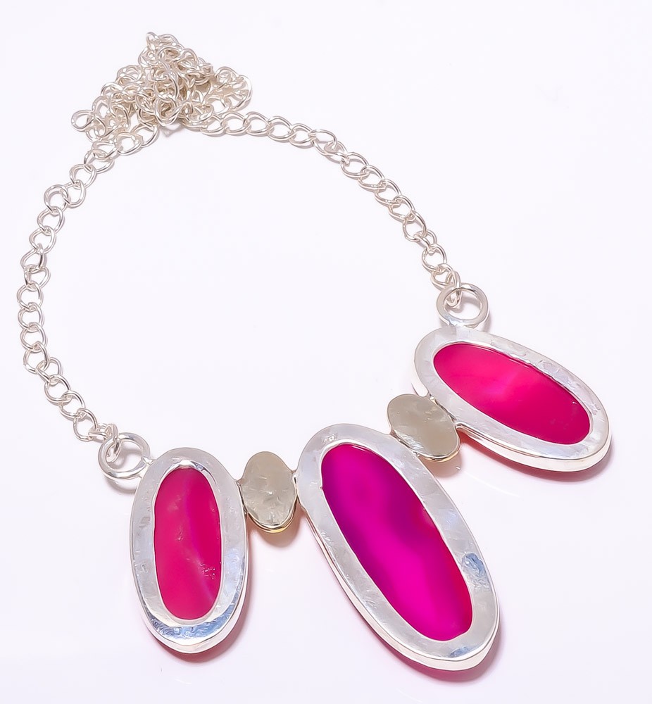 Pink Botswana Agate 925 Sterling Silver Two Tone Handmade Necklace 16.17.99″ A34
