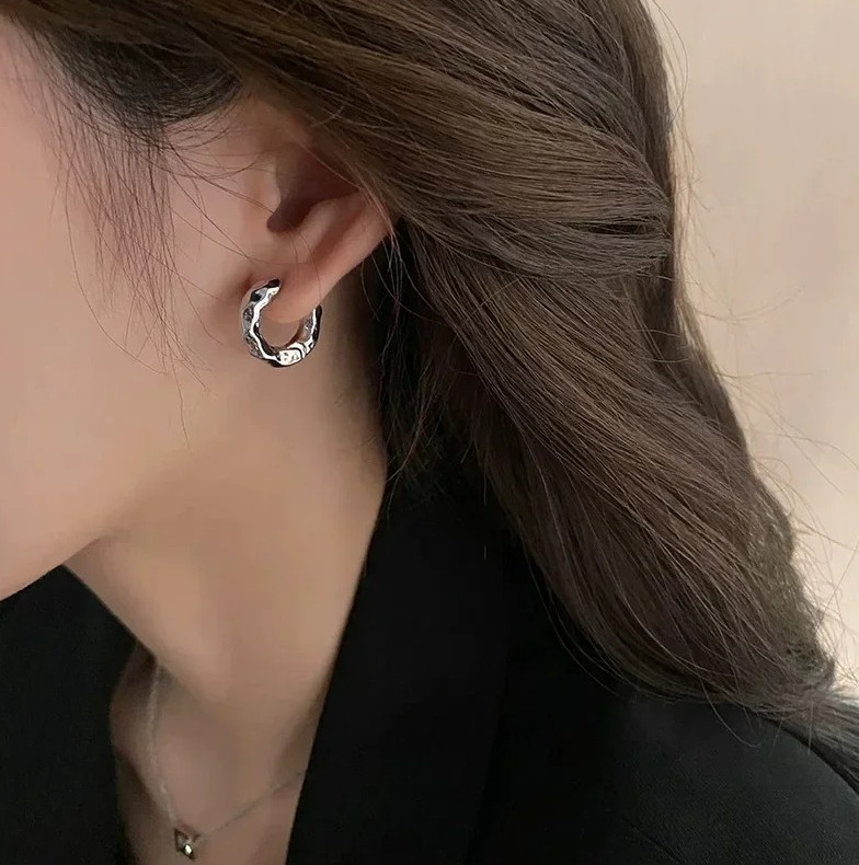 1 pair Vintage Chunky Stainless Steel Hoop Earrings Women Round Circle Jewelry