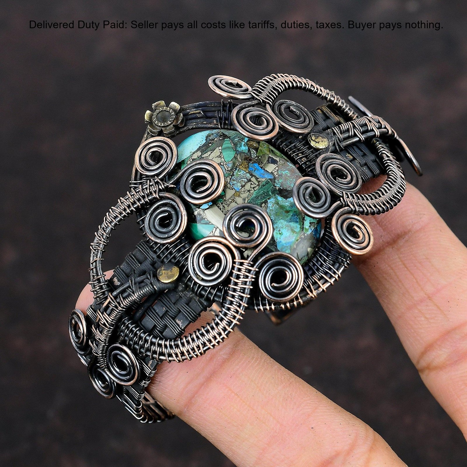 Natural Copper Azurite Malachite No Stone Wire Wrapped New Bangle Jewelry Copper