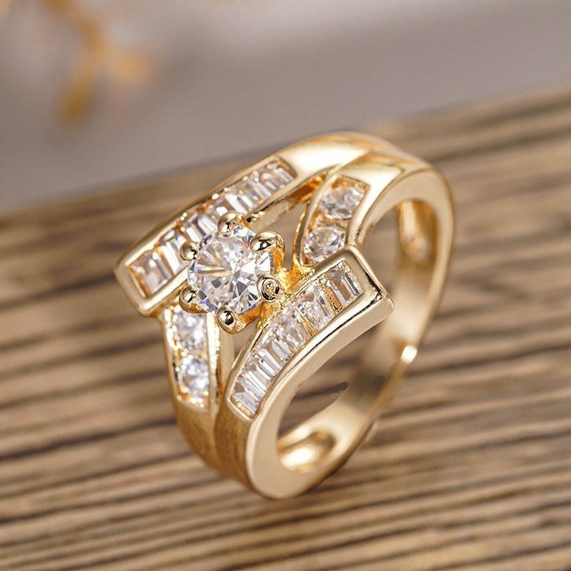 Stunning Round Cut Simulated Diamond Channel Set Ring In 14K Yellow Gold Plated