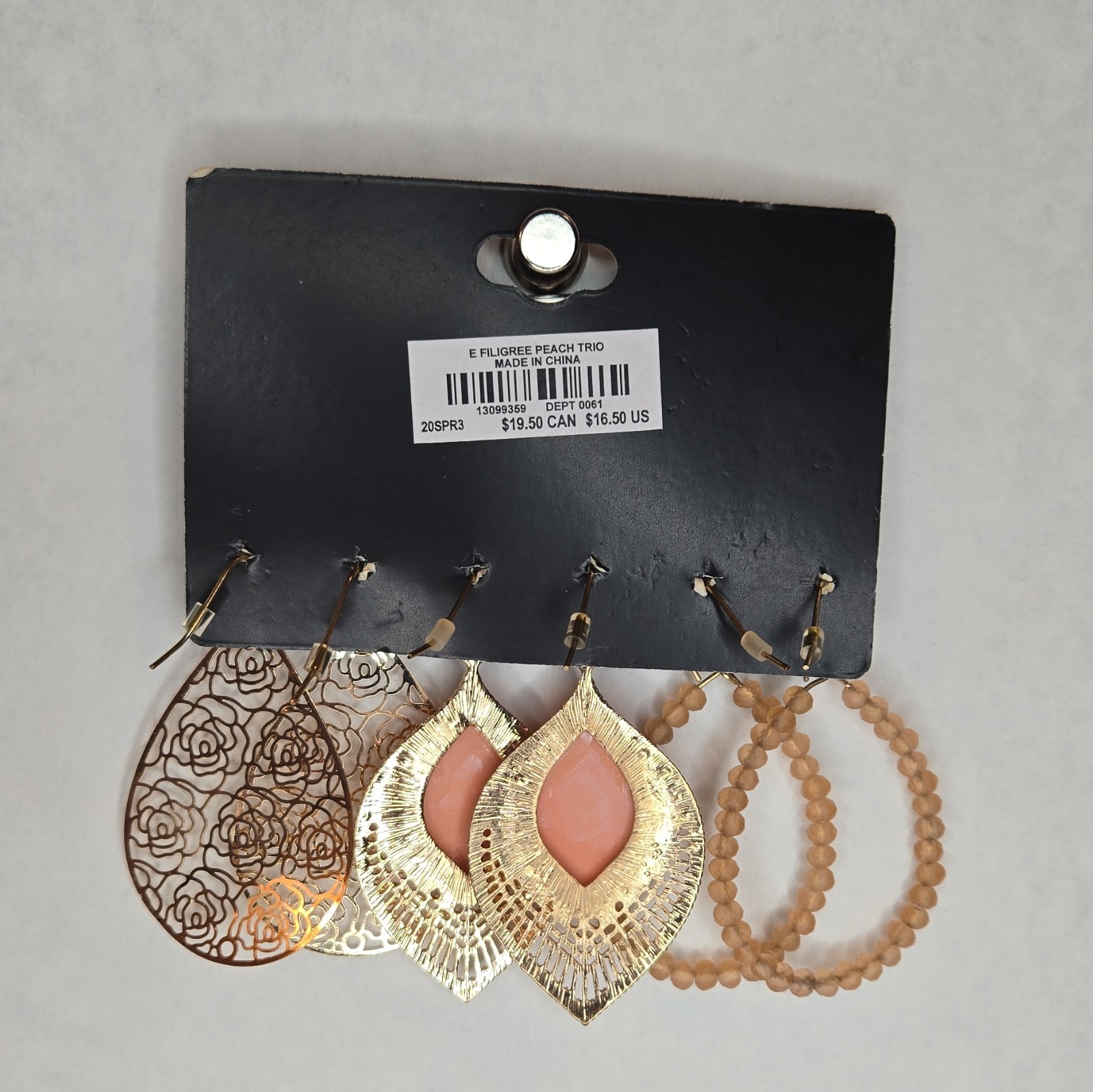 Torrid 3-Pair Filigree Peach Trio Dangle/Drop Hoop Earrings Gold Tone Hook