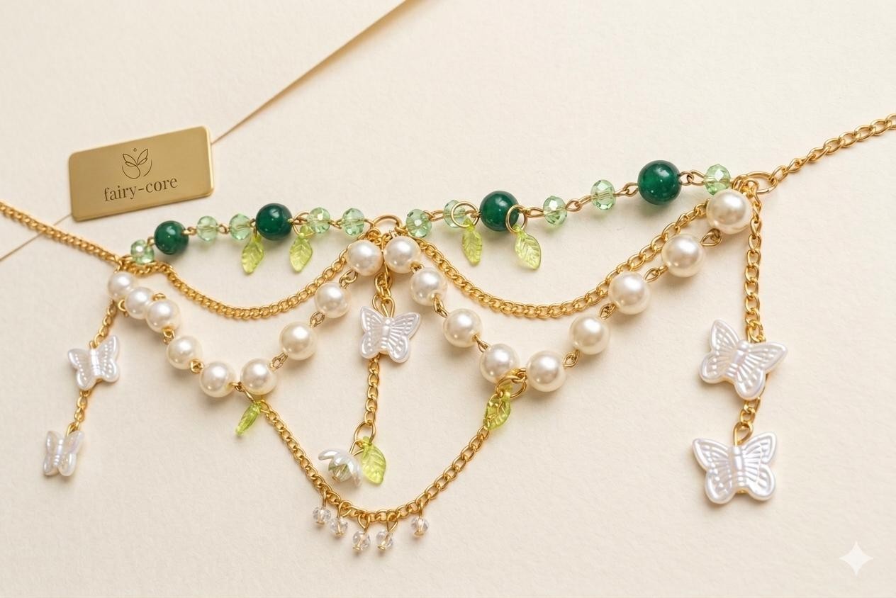 Butterfly Pearl Necklace, Cottagecore Necklace, Pearl Choker