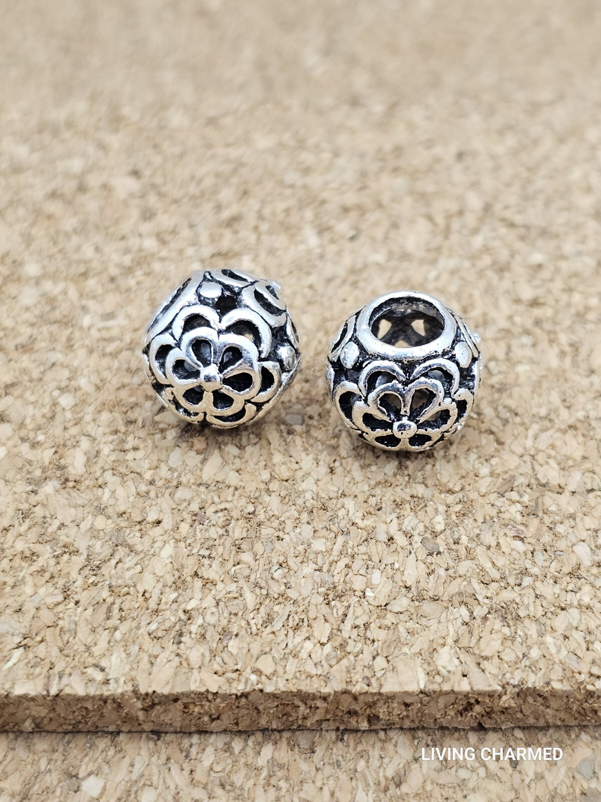 2 Authentic Daisy Flower Silver Spacer European Charm Beads