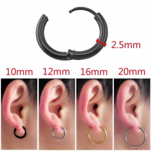 Stainless Steel 2.5mm 10 Gauge Huggie Hoop Earrings Unisex Women Men 12-25MM E9
