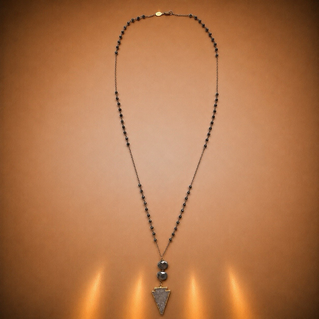 NEW Designer Druzy Arrowhead Necklace Hematite Beaded Chain Boho Statement Piece