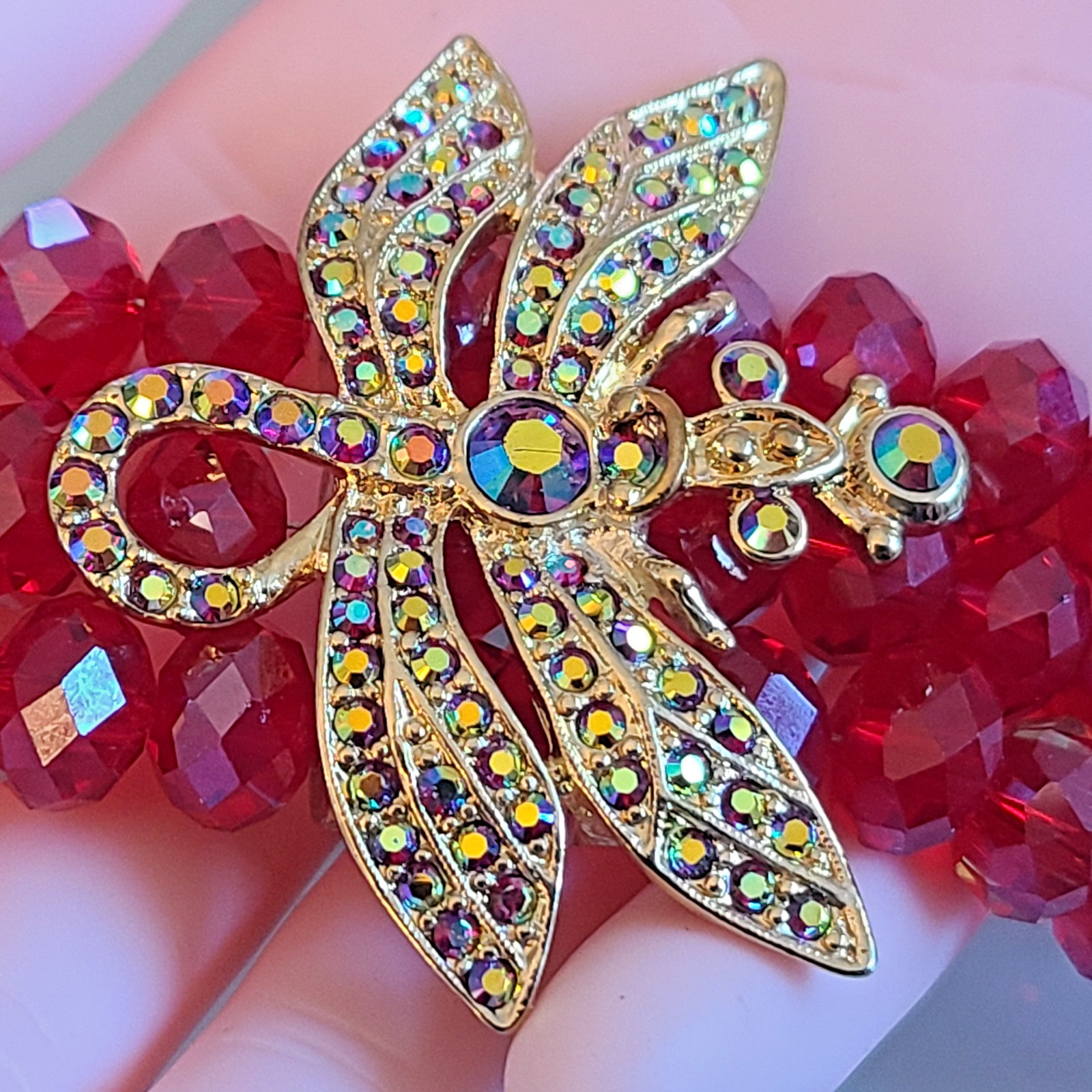 SALE Kirks Folly Dragonfly Desire 3 Strand Crystal Bracelet RUBY RED 9 IN WOW