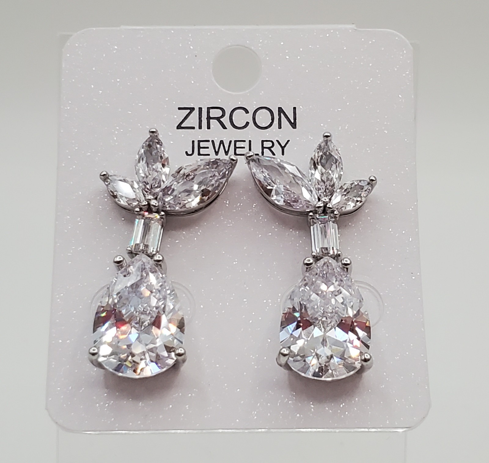 Zircon Jewelry Earrings 1in Silver Tone Brilliant Teardrop Marquise CZ Formal