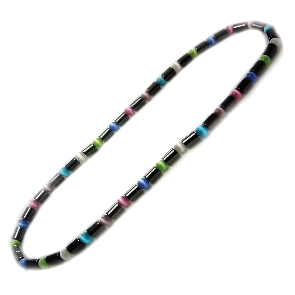 Accents Kingdom Women’s Magnetic Hematite Color Cat’s Eye Bead Necklace 18″