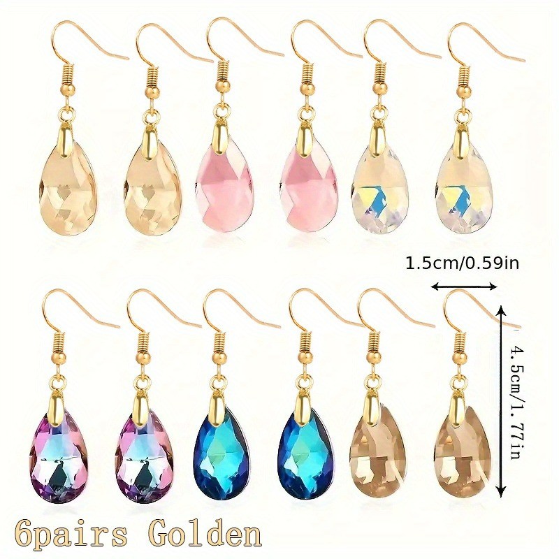 6/12/18Pairs Crystal Drop Earrings Bride Womens Suits Teardrop Druse Dangle Gift