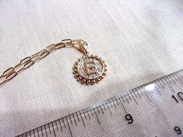 Letter “E” Pendant/Heart Design Necklace with Paper Clip Style Chain- NM