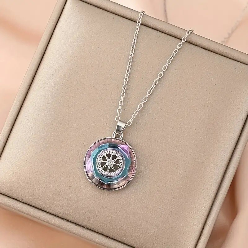Elegant 925 Sterling Silver Rainbow Mystical Fire Topaz Compass Pendant Necklace