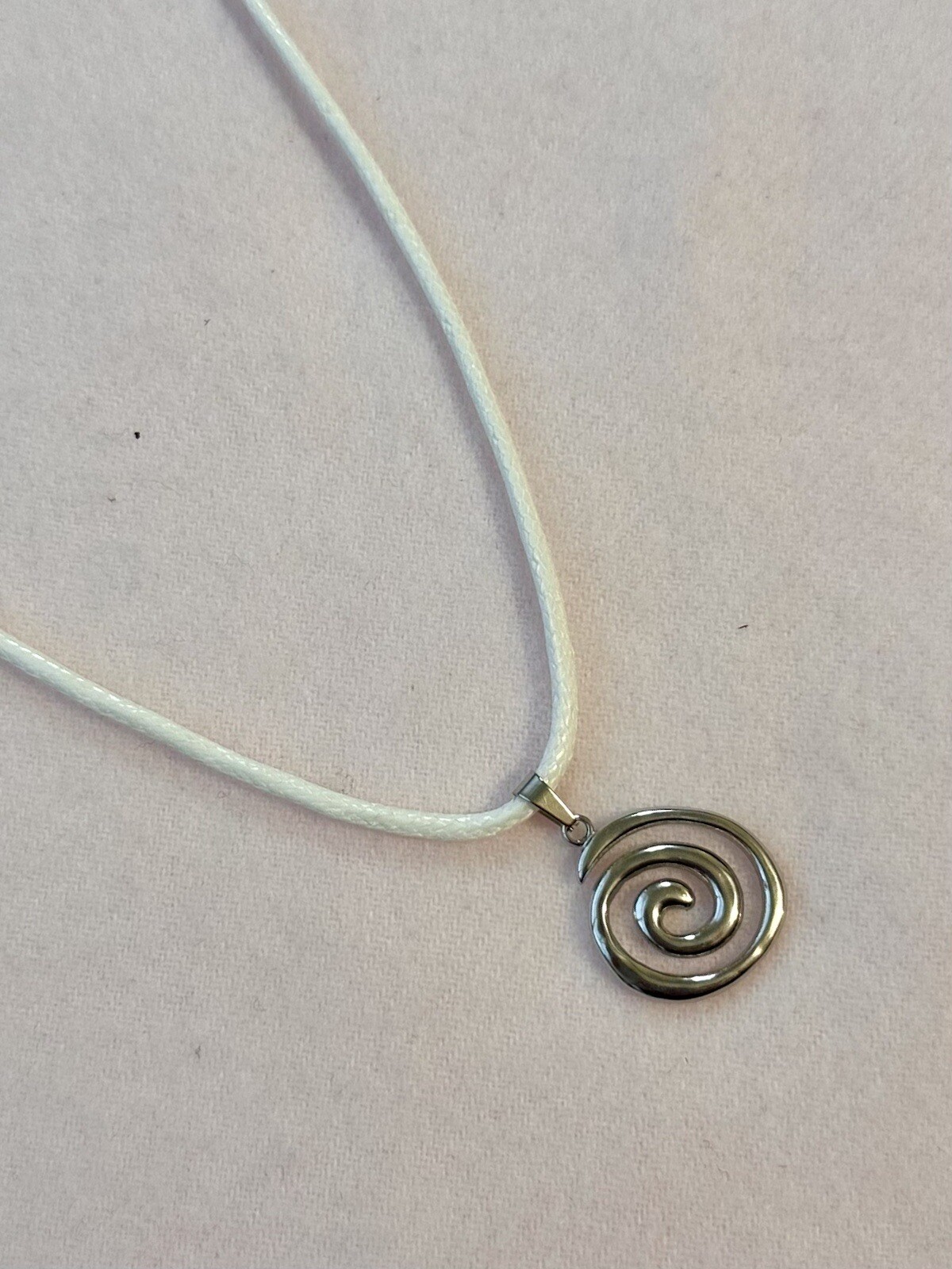 Silver Spiral Swirl Pendant Necklace White Cord Unisex Women Men Brand New