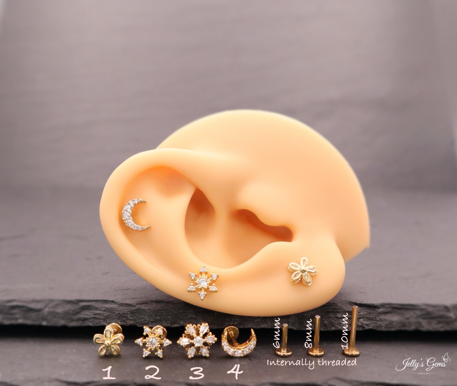 Internal Threaded Flat Labret Back Cartilage Helix Lobe Tragus Conch Earring UK