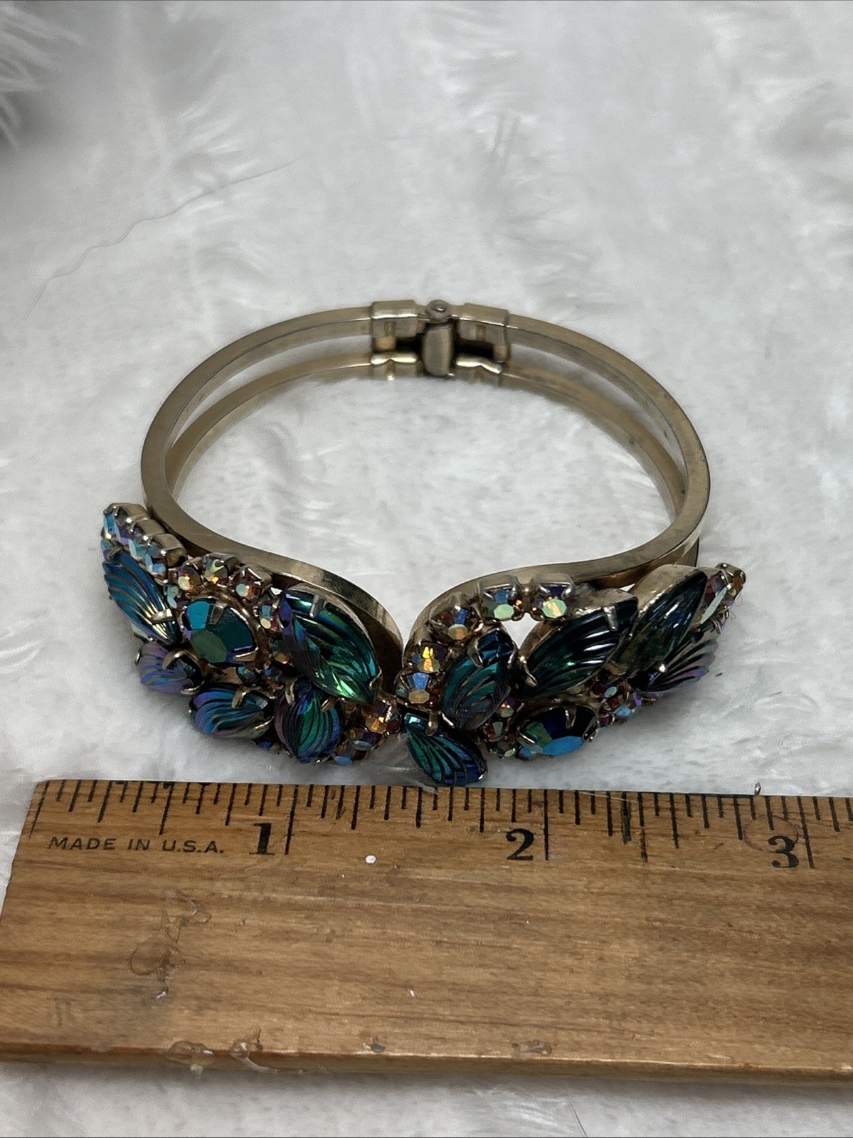 Vtg Clamper Bracelet Earrings Set Heliotrope Watermelon Glass Stones Unsigned