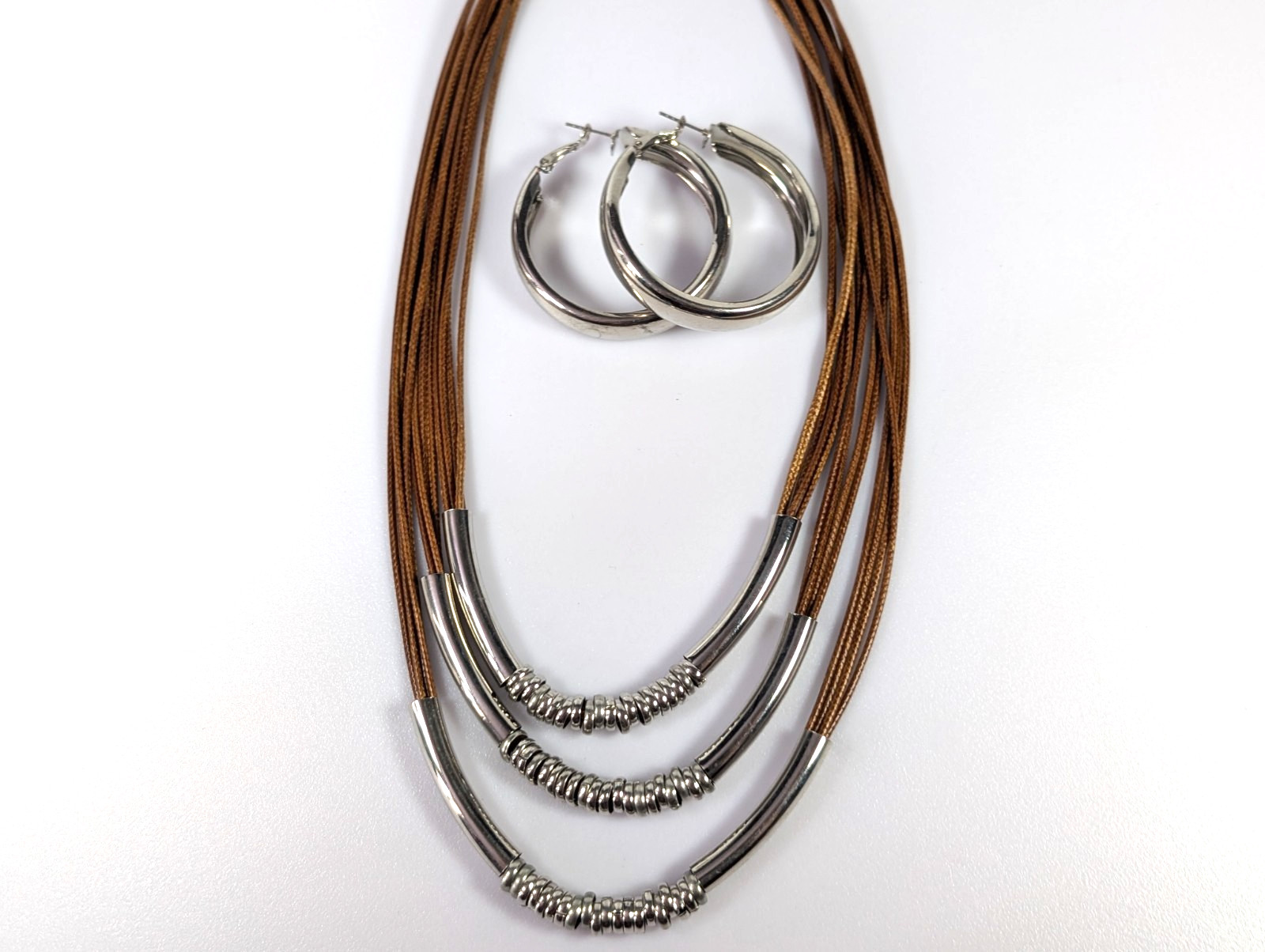 Paparazzi Necklace Mechanical Mania Brown Cord Steampunk Layered w/ Earrings Set