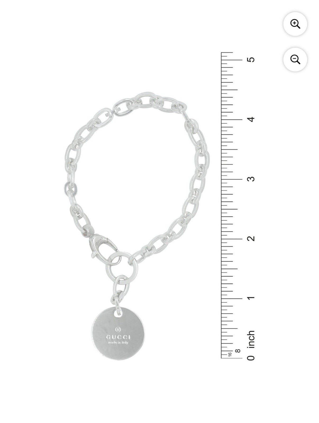 Gucci Silver Metal Oval Link Chain Bracelet Round Dangle Charm Signed 8 in