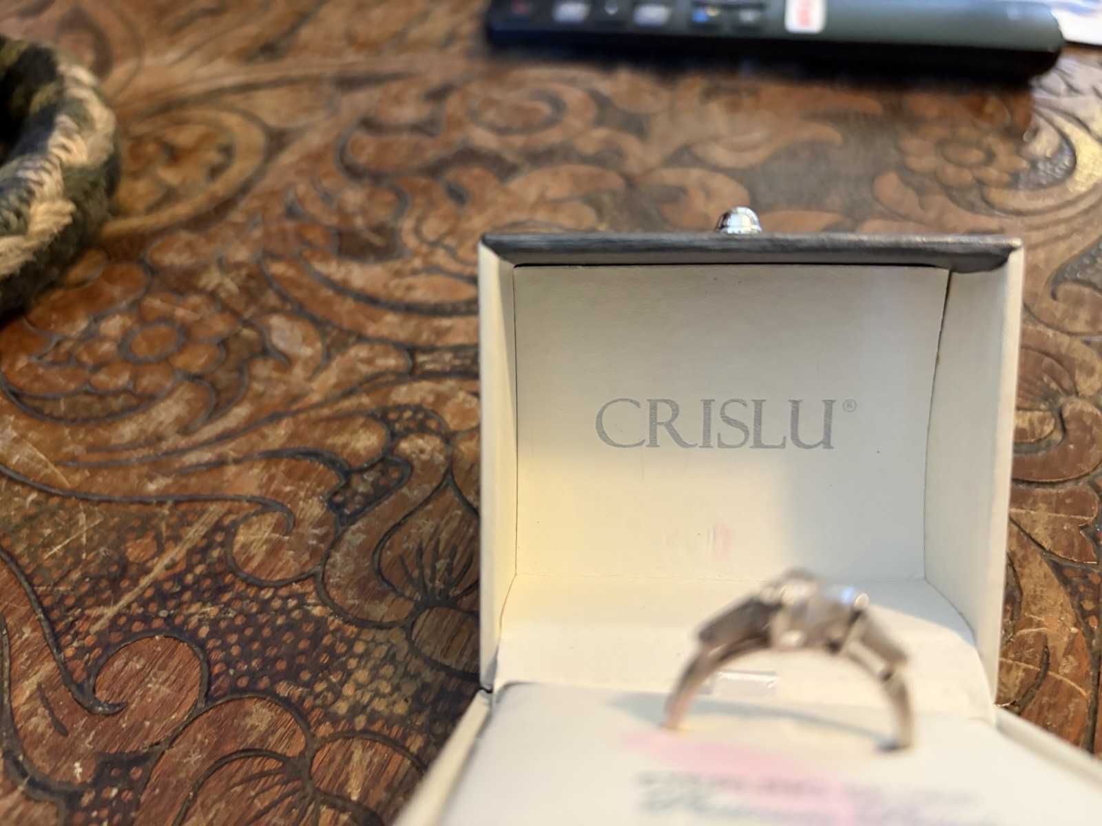 CRISLU Sterling Silver Platinum Plated Solitaire Ring CZ White Size 9