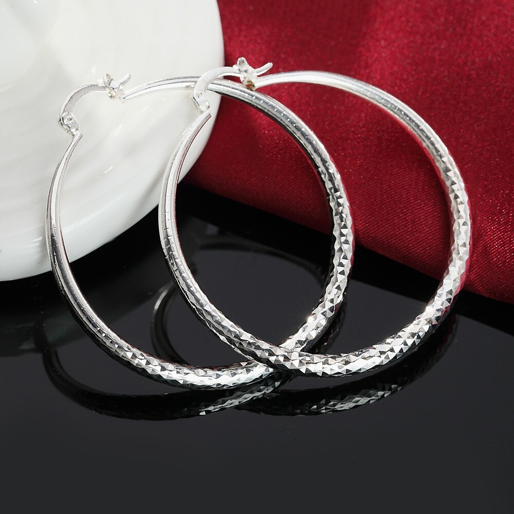 Charms 925 Sterling Silver 5CM circle hoop Earrings for Women Fashion Earrings
