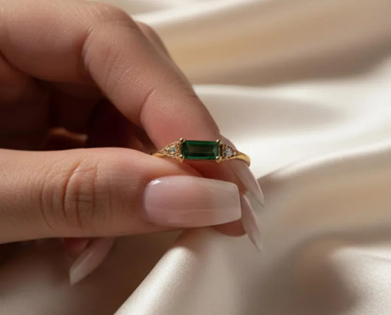 Emerald Ring, Brass Gold Alloy ,Red Gemstone Ring ,Women Gift for her