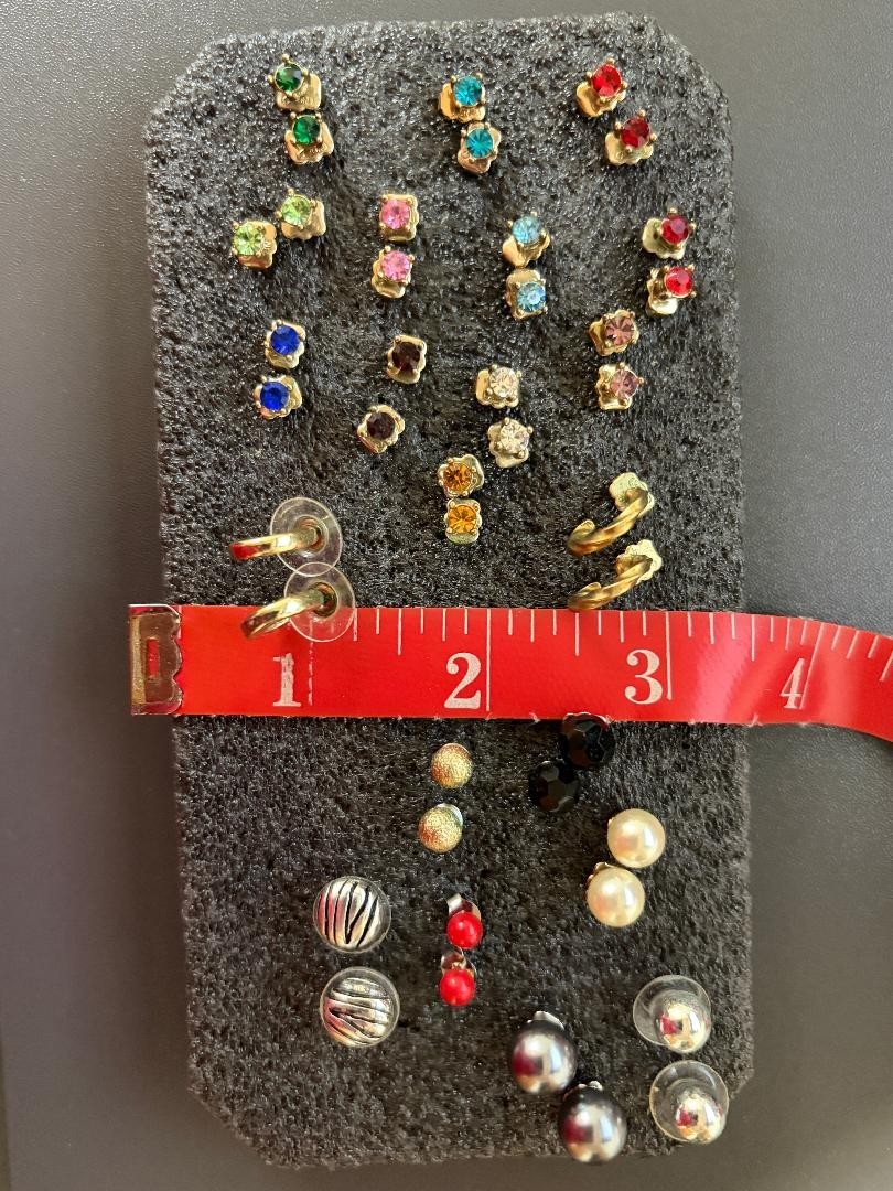 Assorted Multi Color Rhinestone Stud and Hoop Earrings