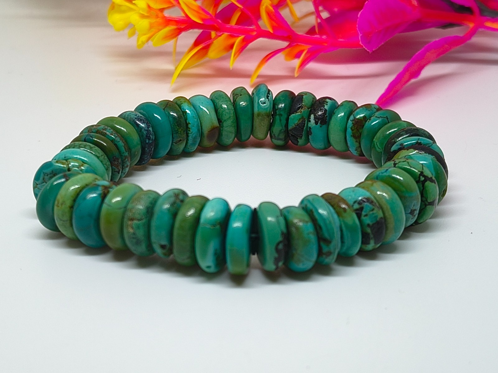 Turquoise Stretchable Bracelet-High Quality Rondelle Shape Beads
