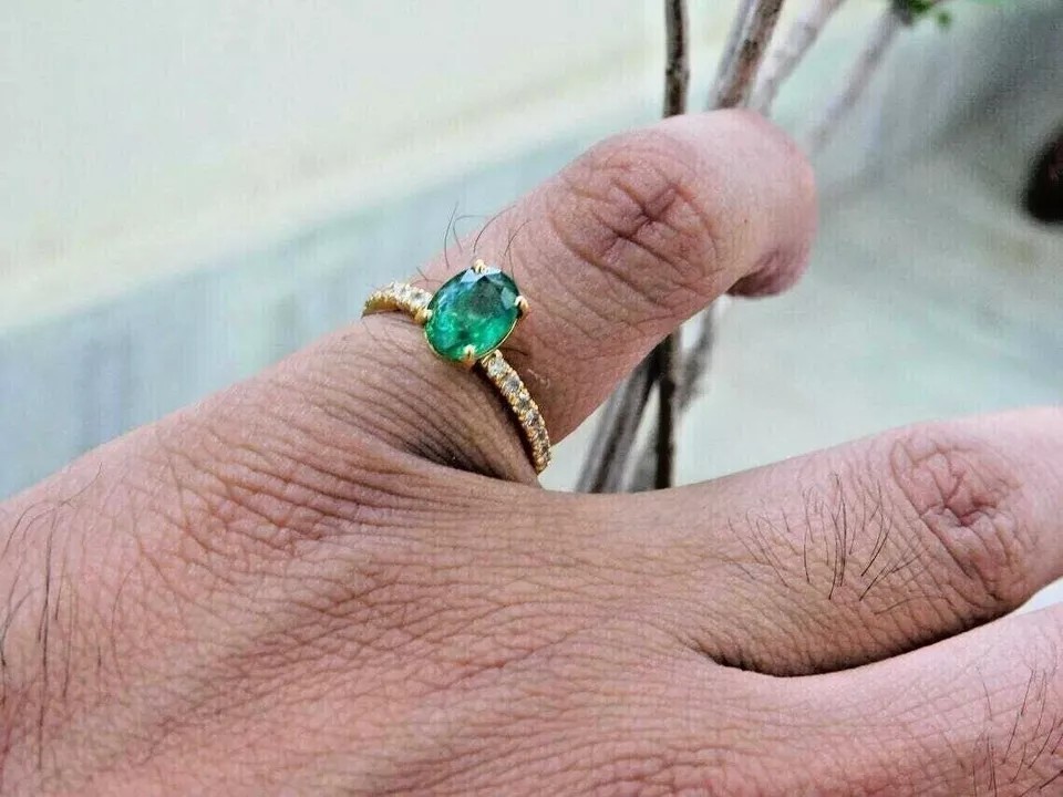2.30Ct Cushion Cut Simulated Green Emerald Promise Ring 14K Yelllow Gold Plated