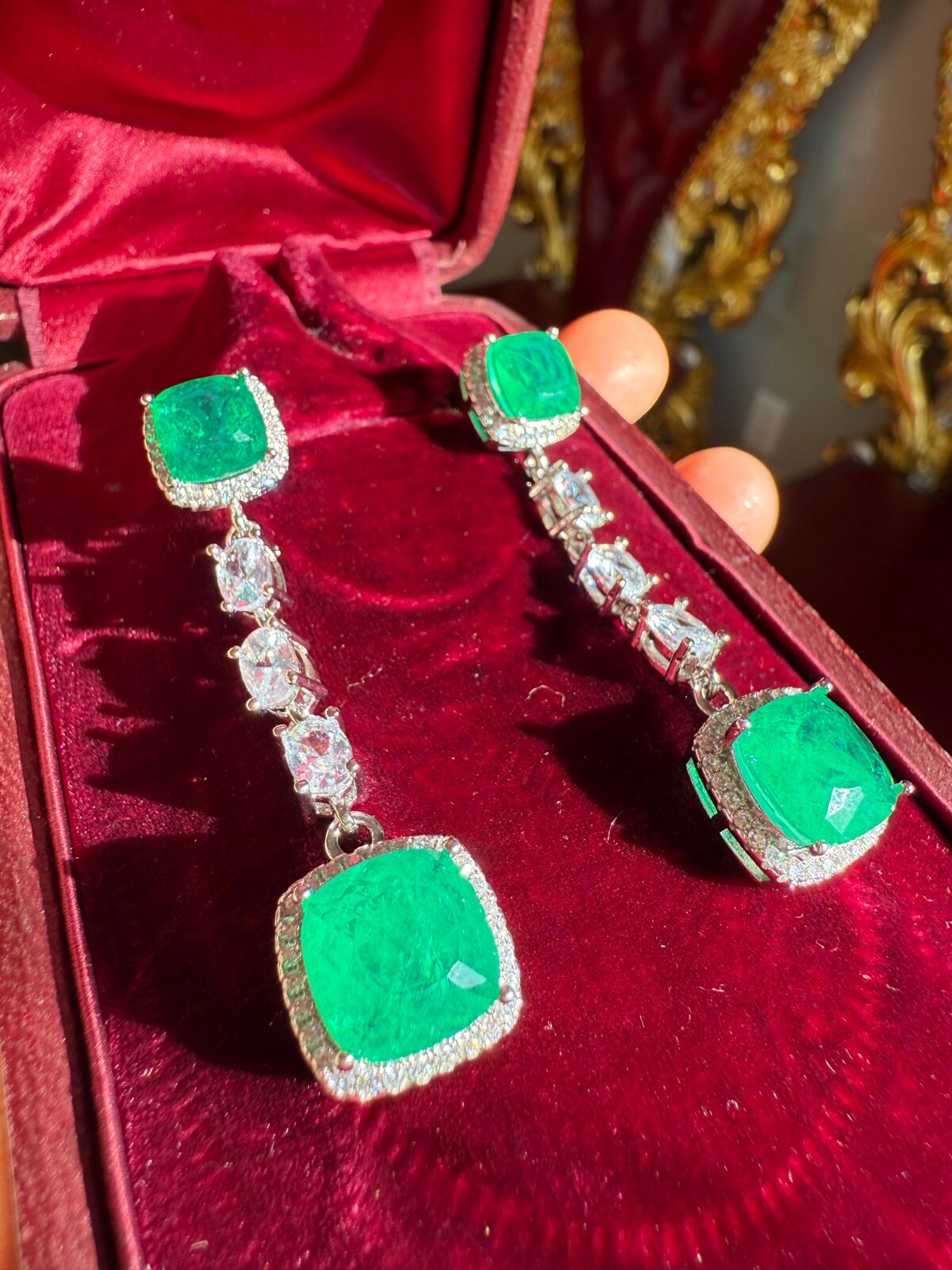 Star Of Hollywood, Emerald Dangle Drop Earrings
