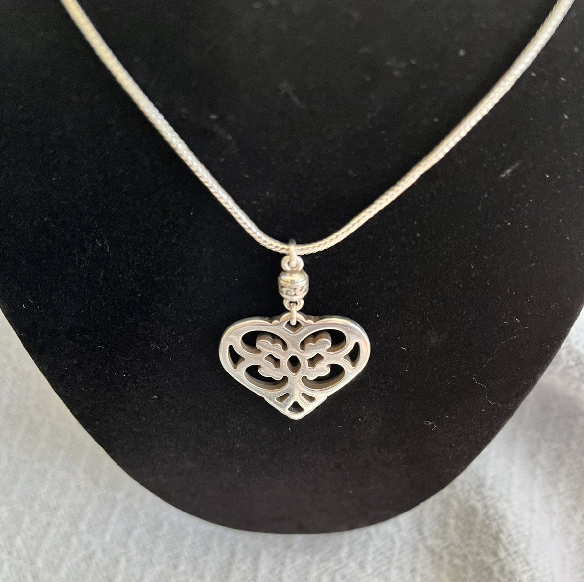 Brighton Openwork Heart Pendant Necklace Geneva Collection Silver Tone 18″