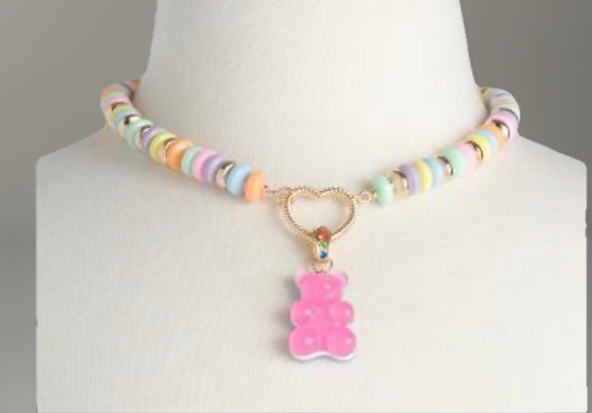 New Betsey Johnson Gummy Bear Necklace Candy Style Statement Pink
