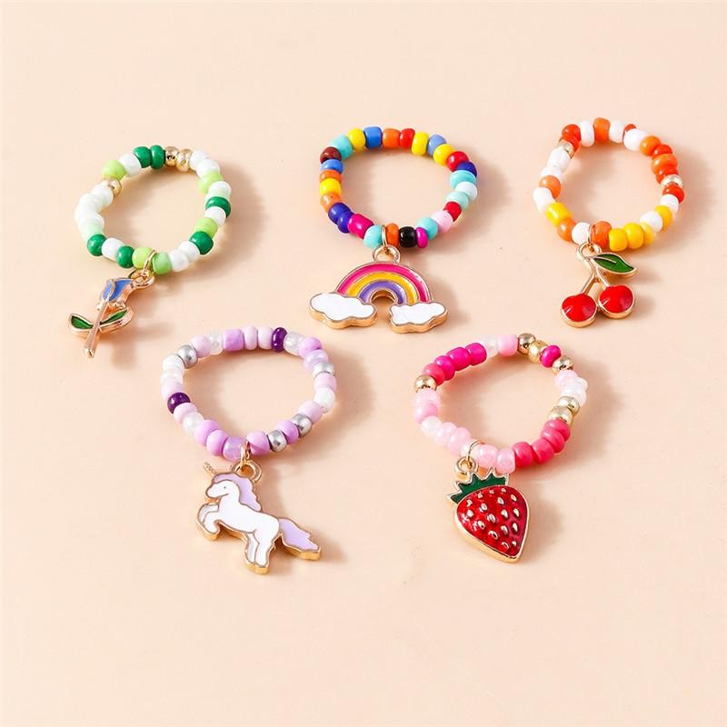Bohemian Handmade Colorful Flower Beaded Ring Set for Women Beach Jewelry Gift