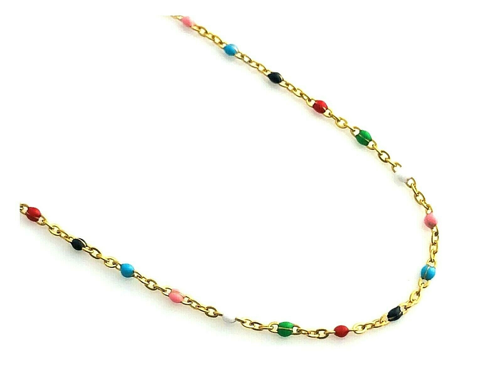Gold 304 Grade Quality Stainless Steel 17 6/8 Inches Beaded Chain Necklace