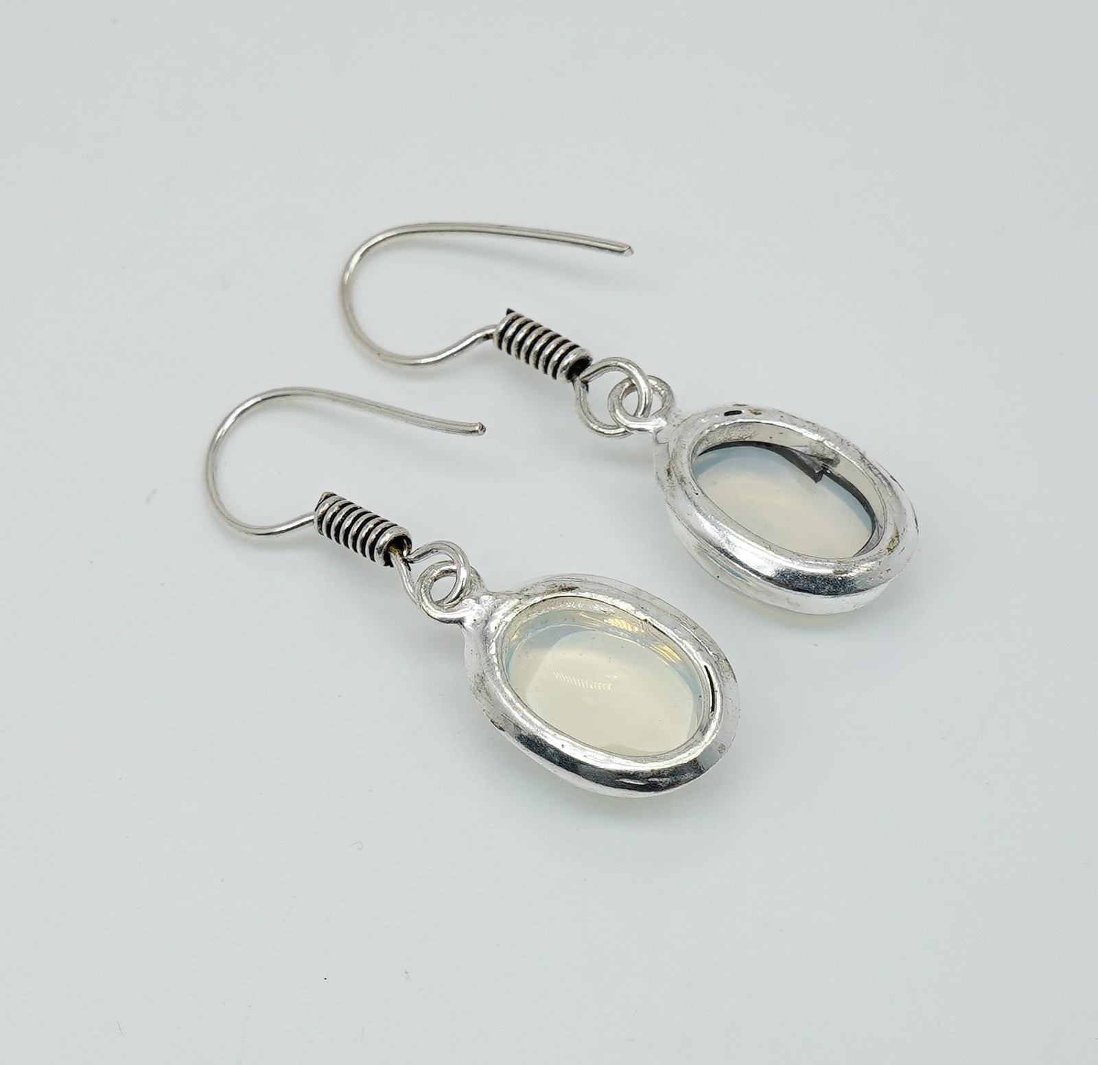 925 Silver Plated Milky Opalite Oval Shape Hook Earring