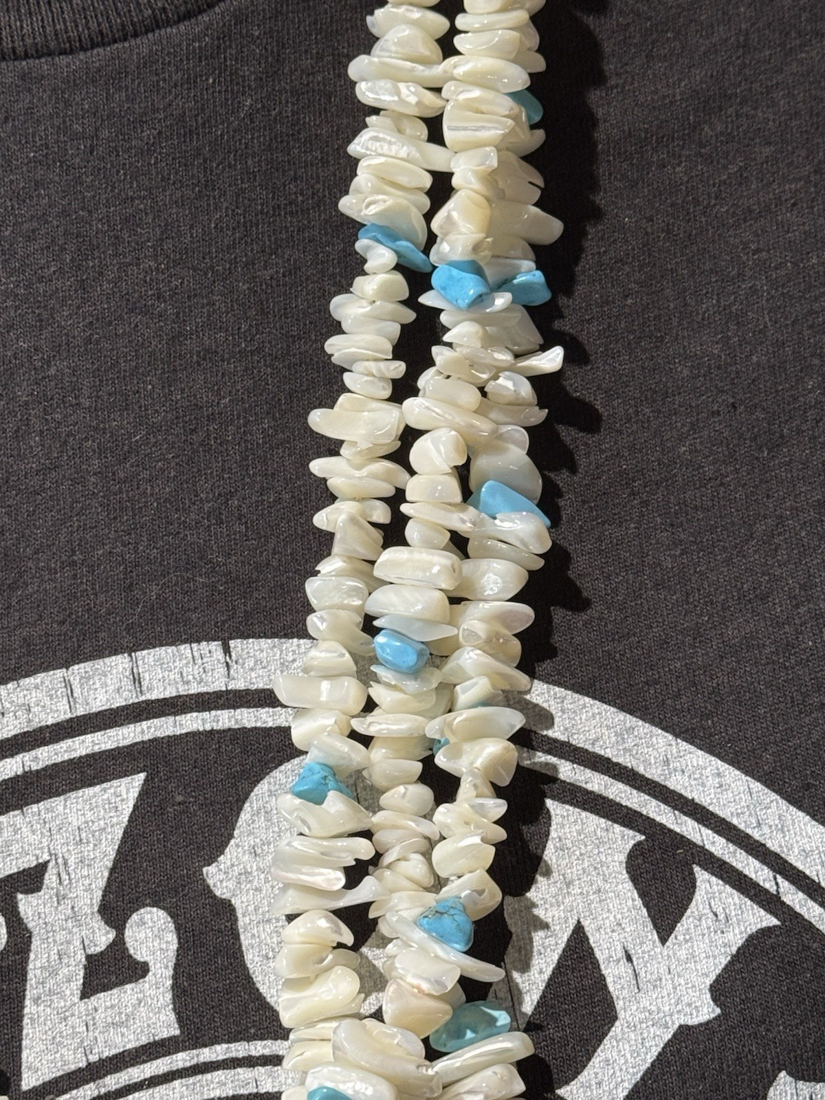 Gary Tsosie Navajo 3 Strand Mother of Pearl Shell & Turquoise Necklace