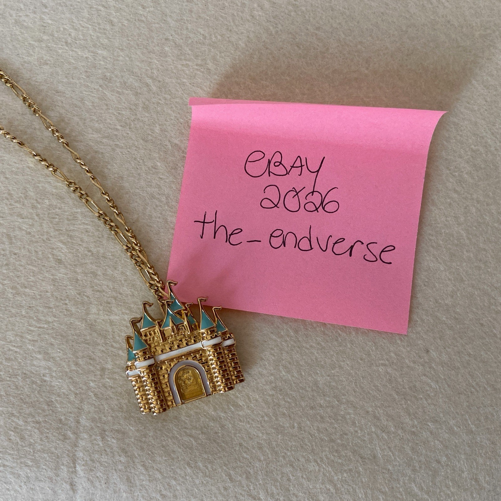 Disney Couture Kidada Cinderella Castle Necklace Gold Plated Enamel Swarovski
