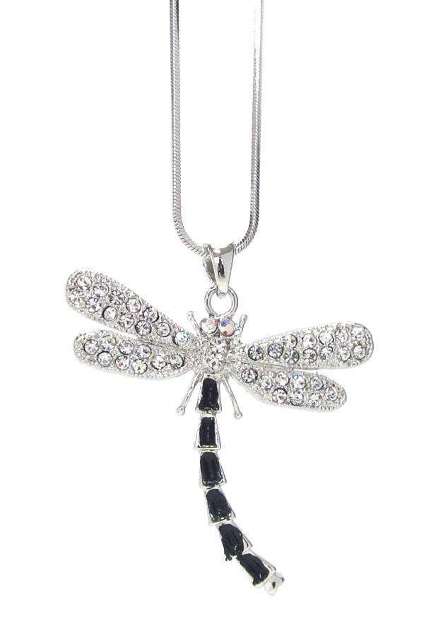 Whit Gold Plated Crystal Dragonfly Pendant Necklace