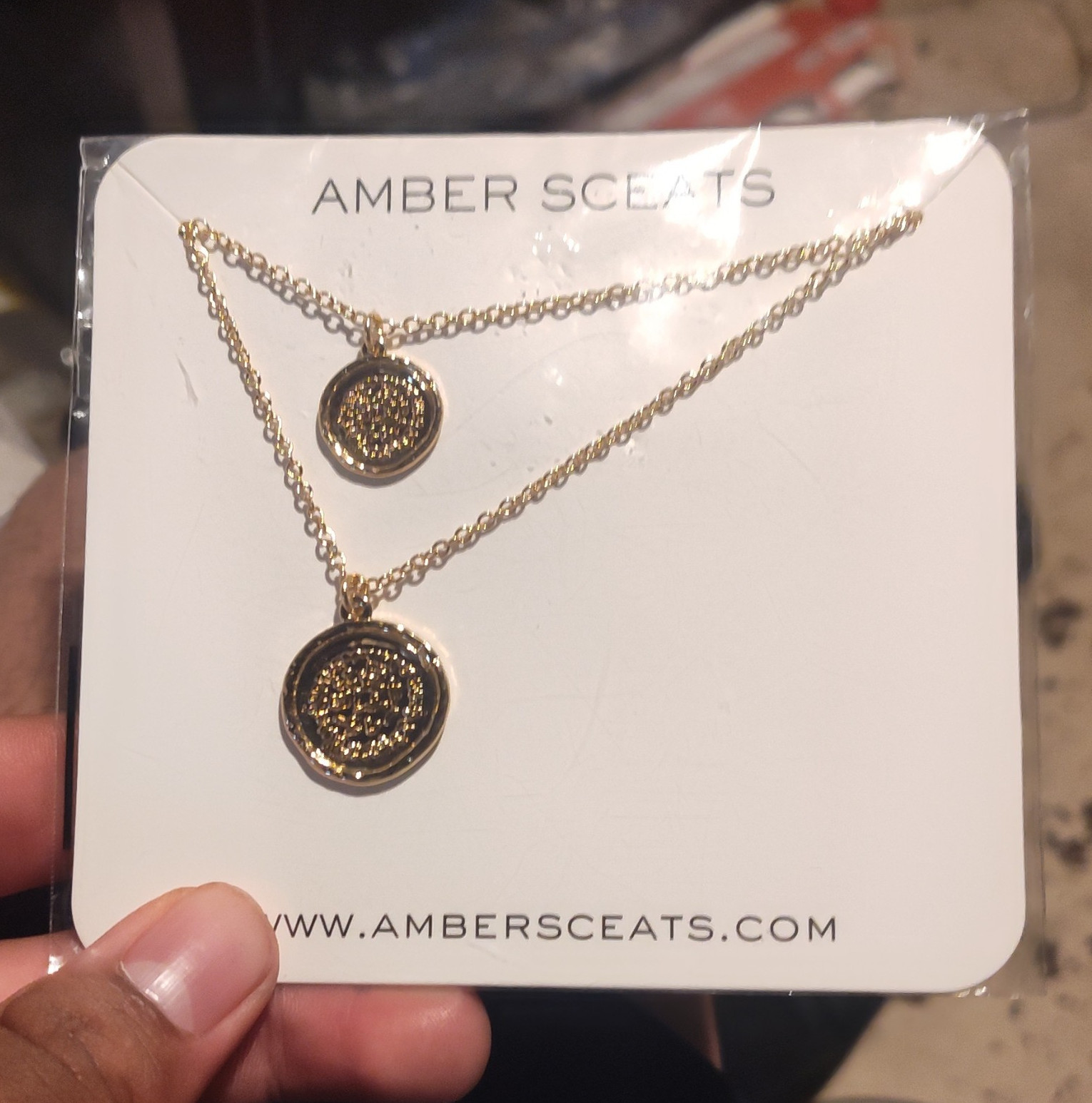 Amber Sceats Gold Tone Layered Round Coin Pendant Necklace Round Link AMS-FA-003