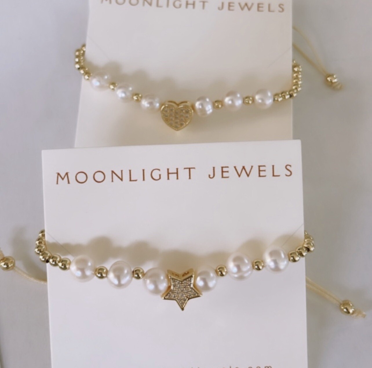 Gold Pave Star Beaded Stackable Adjustable Bracelets