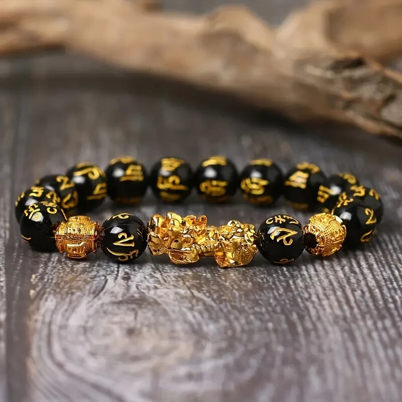 Attract Wealth Lucky Feng Shui Pixiu Bracelet Obsidian Beads Women Men Unisex